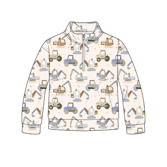 preorder BT1836 Construction Truck Zipper Long Sleeve Boys Top