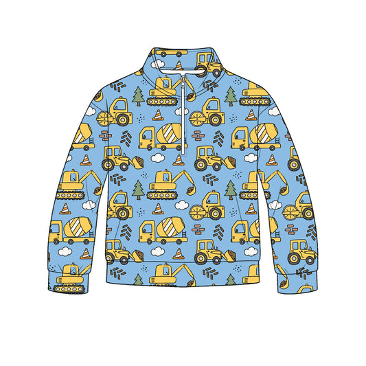 preorder BT1837 Construction Truck Zipper Long Sleeve Boys Top