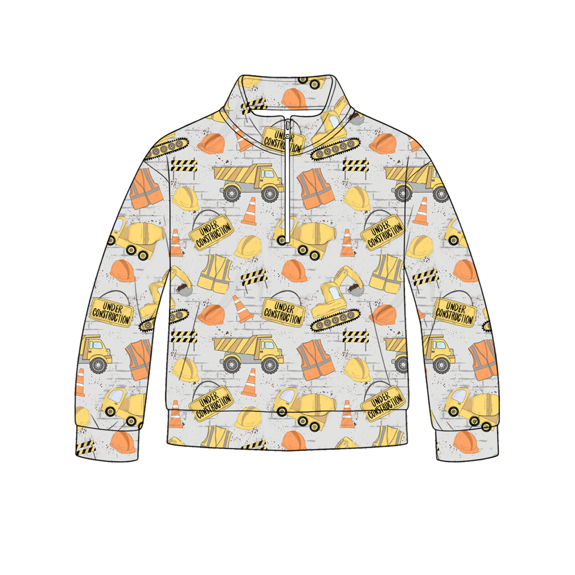preorder BT1838 Construction Truck Zipper Long Sleeve Boys Top