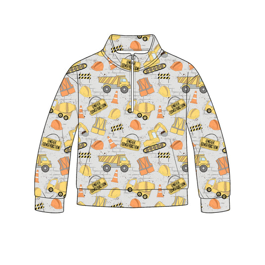 preorder BT1838 Construction Truck Zipper Long Sleeve Boys Top