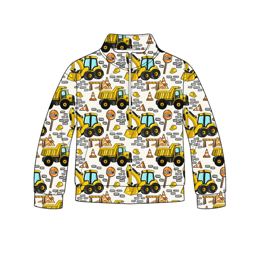 preorder BT1839 Construction Truck Zipper Long Sleeve Boys Top