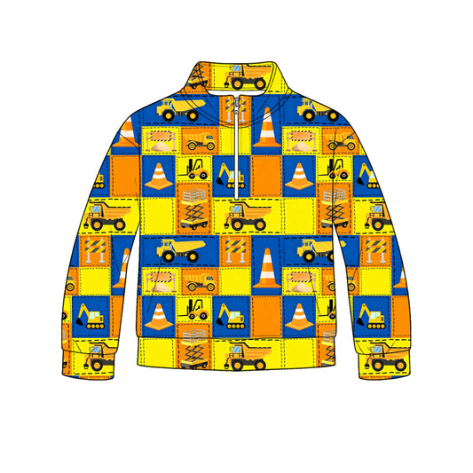 preorder BT1840 Construction Truck Zipper Long Sleeve Boys Top