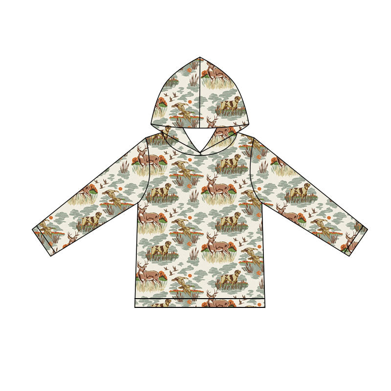 preorder BT1842 Hunting Mallard Deer Dog Hoodie Long Sleeve Boys Top