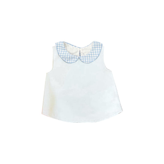 preorder BT1847 Peter Pan Collar Blue White Sleeveless Boys Top