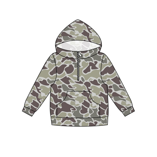 preorder BT1848 Hunting Camo Pocket Zipper Hoodie Long Sleeve Boys Top