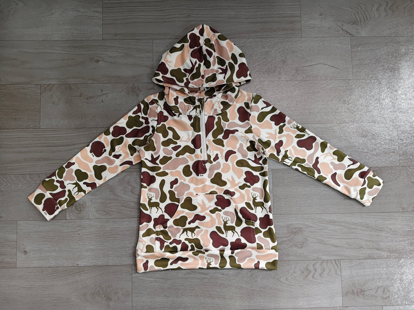 preorder Samples BT1852 Hunting Camo Pocket Zipper Hoodie Long Sleeve Boys Top
