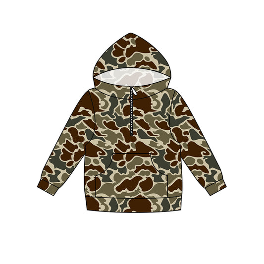 preorder BT1854 Hunting Camo Pocket Zipper Hoodie Long Sleeve Boys Top