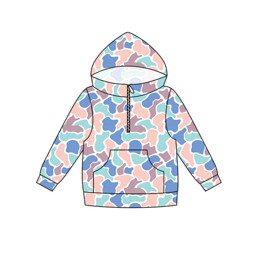 preorder BT1855 Hunting Camo Pocket Zipper Hoodie Long Sleeve Boys Top