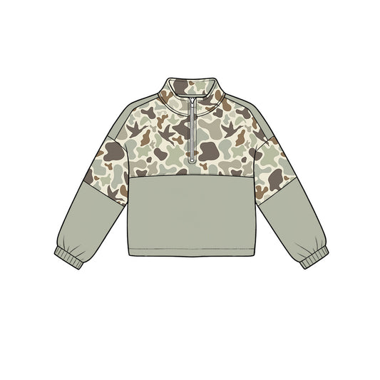 preorder BT1863 Hunting Camo Mallard Zipper Long Sleeve Boys Top