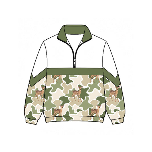 preorder BT1868 Hunting Camo Deer Zipper Long Sleeve Boys Top