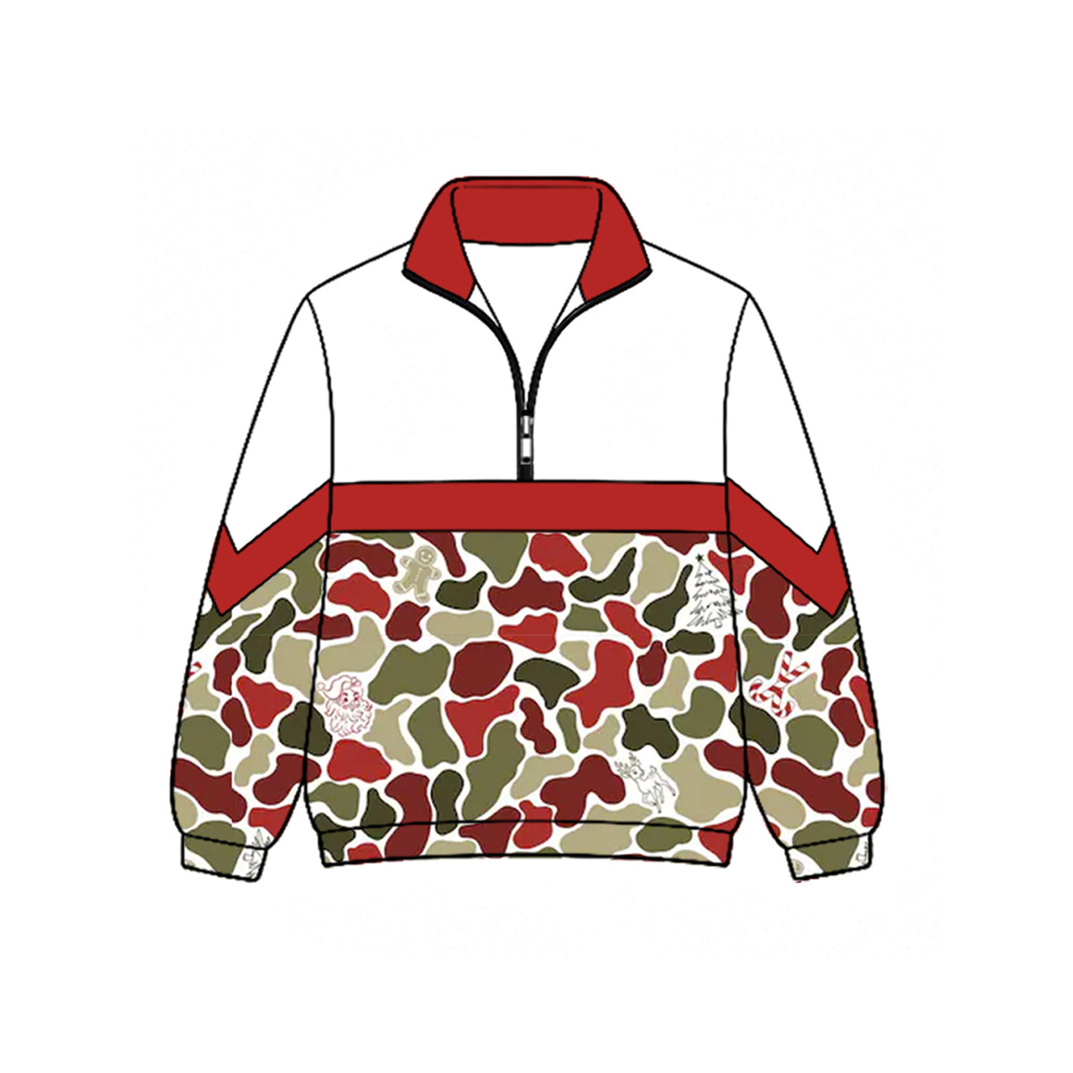 preorder BT1869 Christmas Camo Santa Zipper Long Sleeve Boys Top
