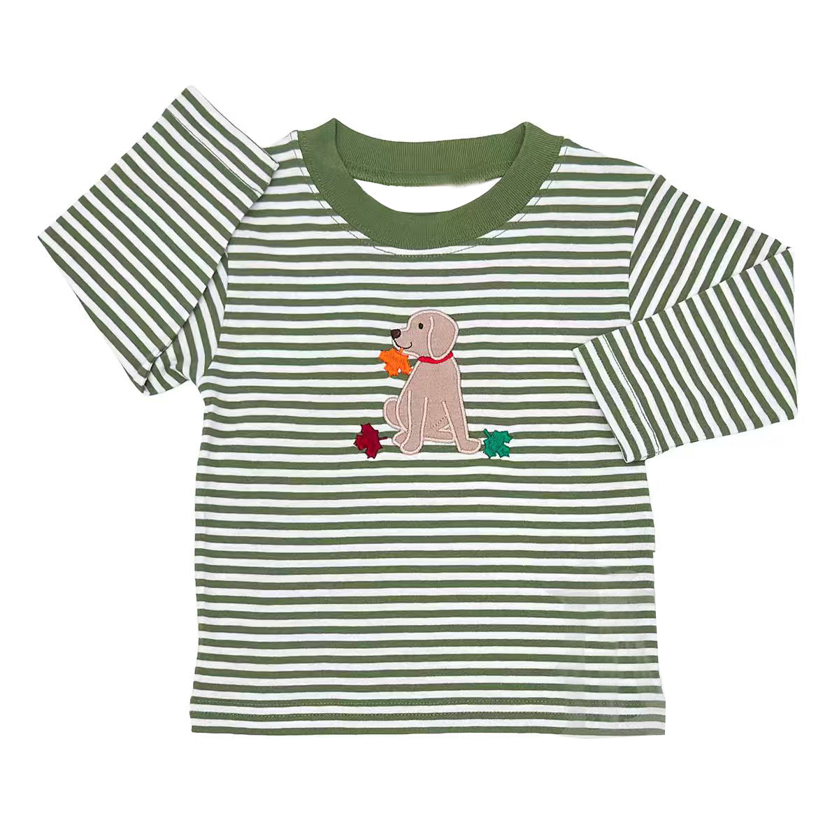 preorder BT1871 Dog Green Striped Long Sleeve Boys Top