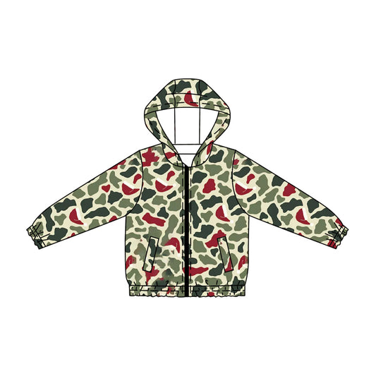 preorder BT1874 Christmas Green Red Camo Zipper Hoodie Long Sleeve Boys Coat