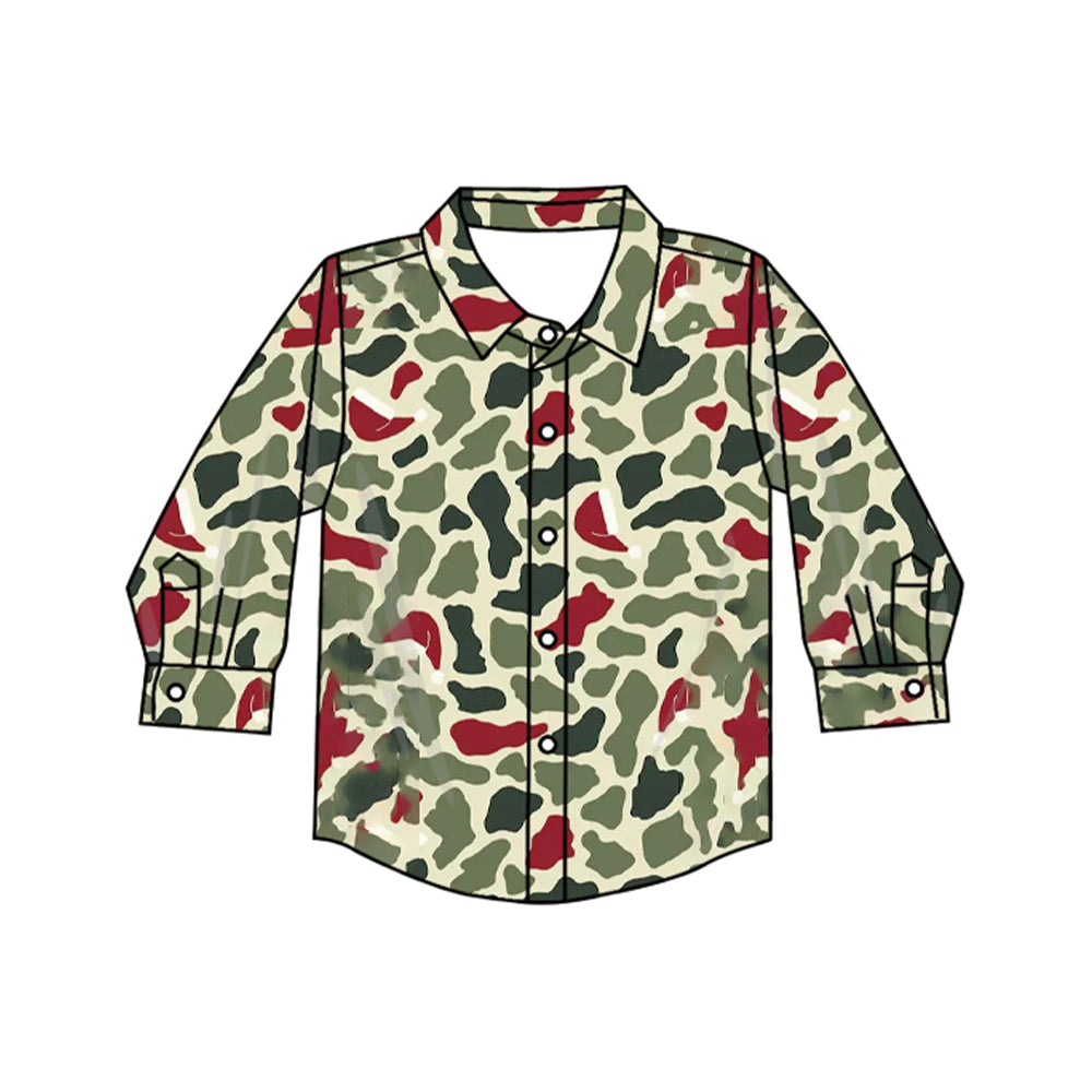 preorder BT1875 Christmas Green Red Camo Long Sleeve Boys Top