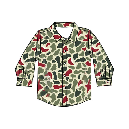 preorder BT1875 Christmas Green Red Camo Long Sleeve Boys Top