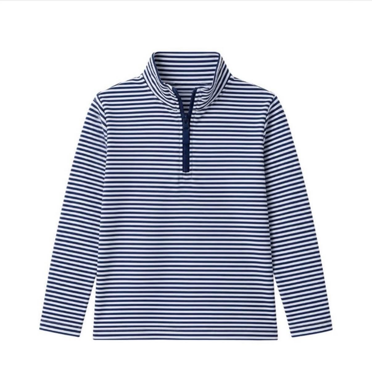 preorder BT1879 Navy Blue Striped Zipper Long Sleeve Boys Top
