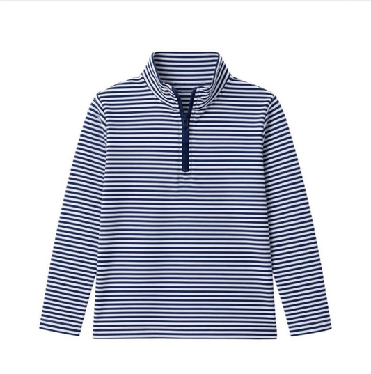 preorder BT1879 Navy Blue Striped Zipper Long Sleeve Boys Top