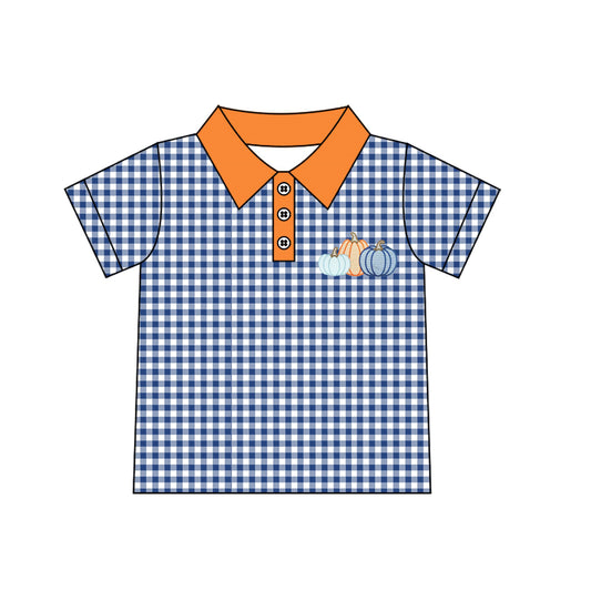 preorder BT1892 Pumpkin Navy Blue Checkered Short Sleeve Boys Top