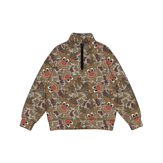 preorder BT1903 Christmas Deer Camo Zipper Long Sleeve Boys Top