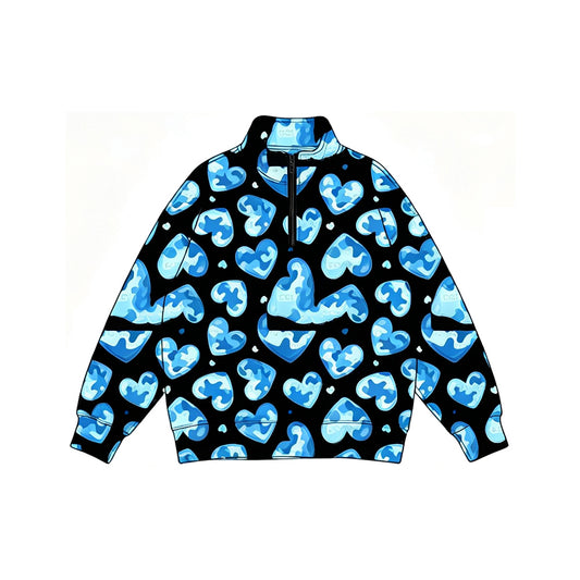 preorder BT1904 Valentine's Day Camo Heart Blue Zipper Long Sleeve Boys Top