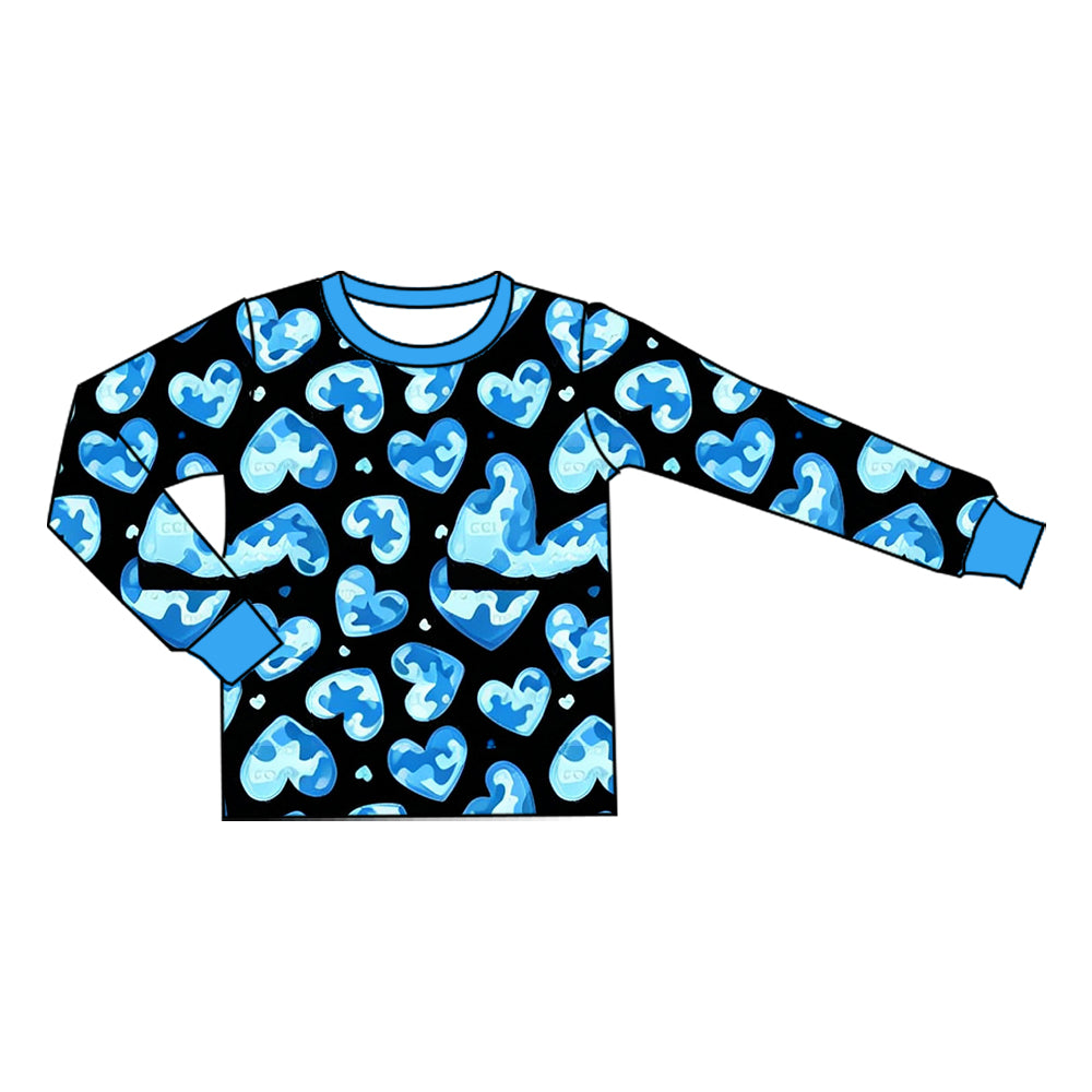 preorder BT1906 Valentine's Day Camo Heart Blue Long Sleeve Boys Top