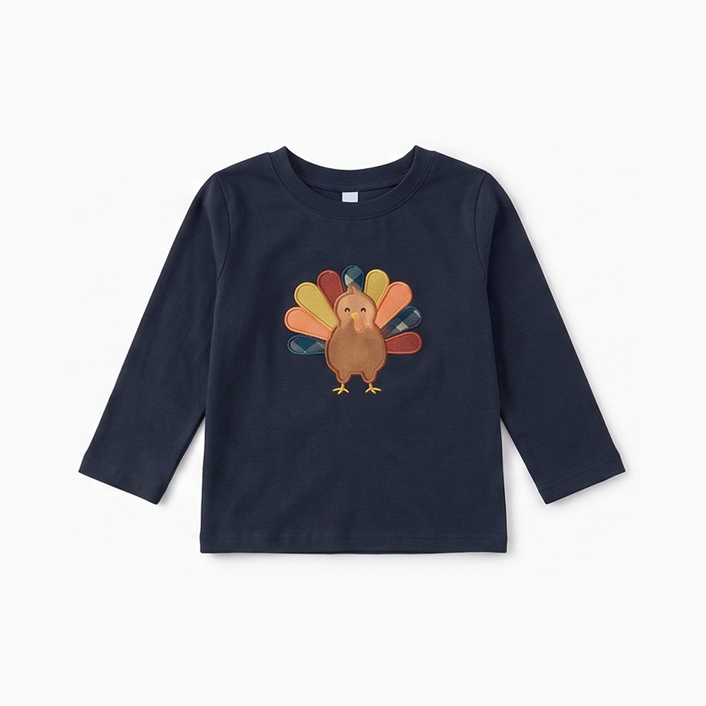 preorder BT1909 Thanksgiving Turkey Navy Blue Long Sleeve Boys Top