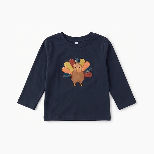 preorder BT1909 Thanksgiving Turkey Navy Blue Long Sleeve Boys Top