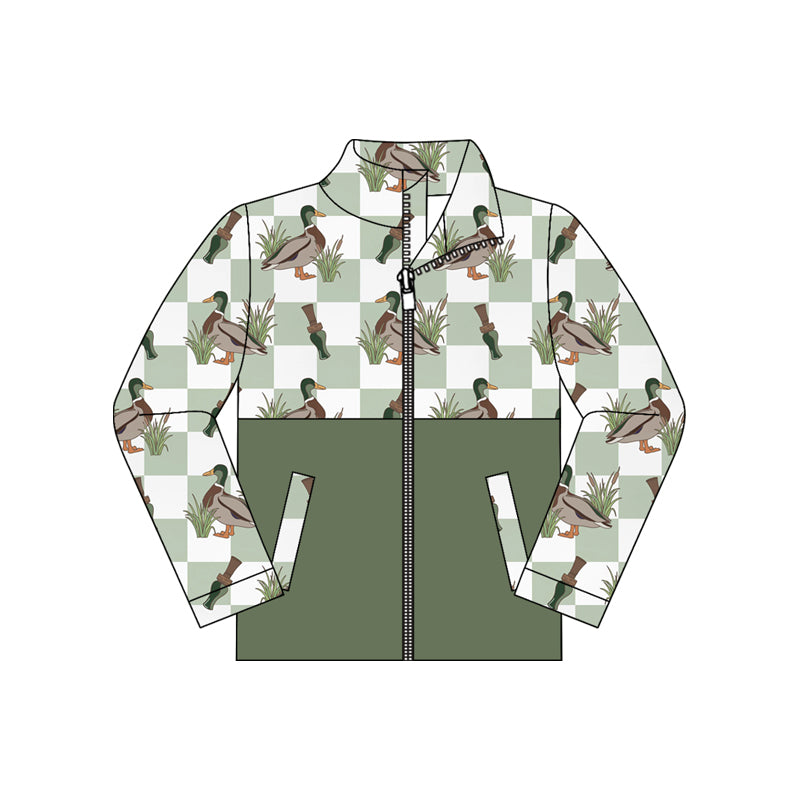 preorder BT1932 Mallard Duck Checkered Zipper Hoodie Long Sleeve Boys Coat
