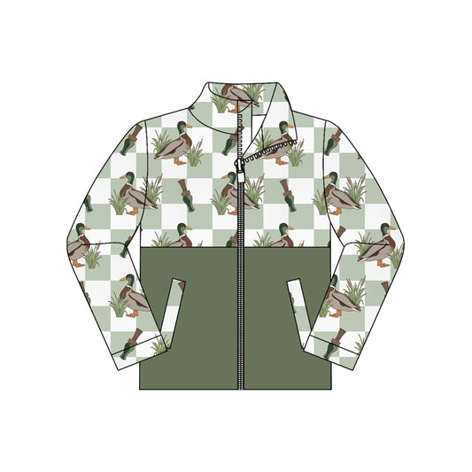 preorder BT1932 Mallard Duck Checkered Zipper Hoodie Long Sleeve Boys Coat
