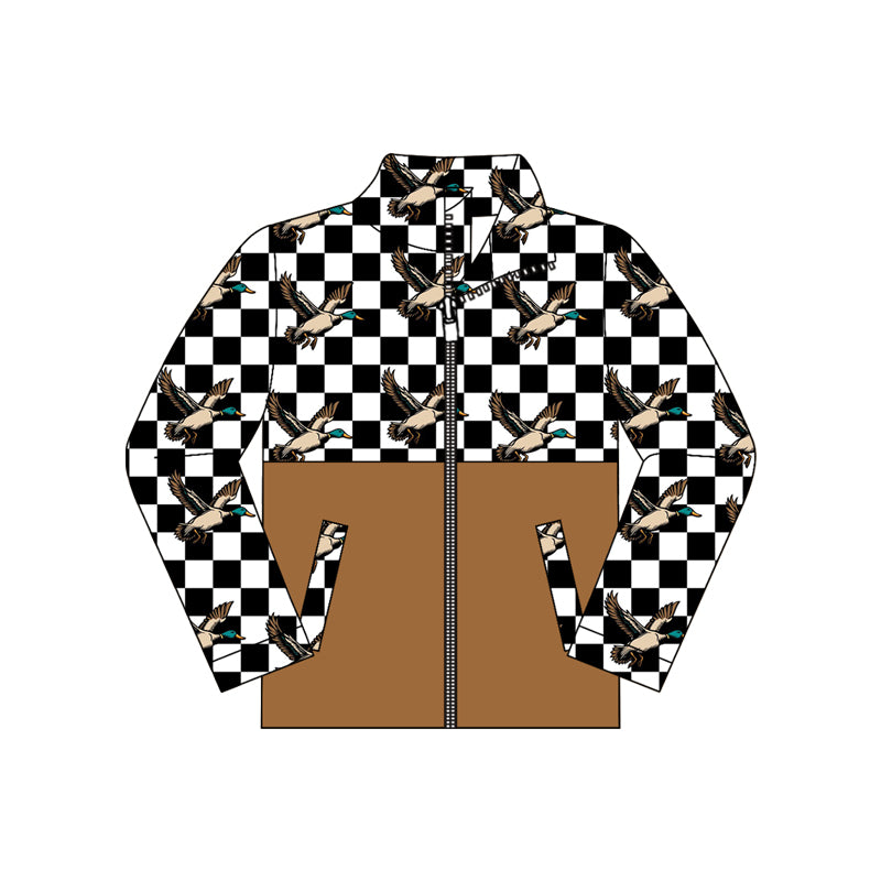preorder BT1935 Mallard Duck Checkered Zipper Hoodie Long Sleeve Boys Coat