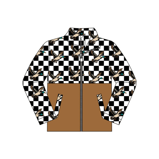 preorder BT1935 Mallard Duck Checkered Zipper Hoodie Long Sleeve Boys Coat