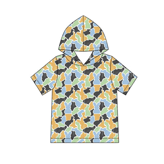 preorder BT1963 Easter Mardi Gras Bunny Rabbit Camo Hoodie Short Sleeve Boys Top