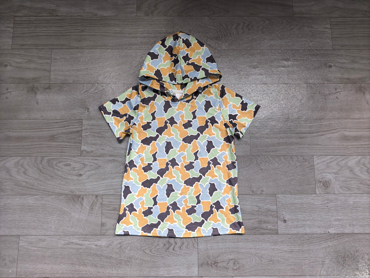 preorder Samples BT1963 Easter Mardi Gras Bunny Rabbit Camo Hoodie Short Sleeve Boys Top