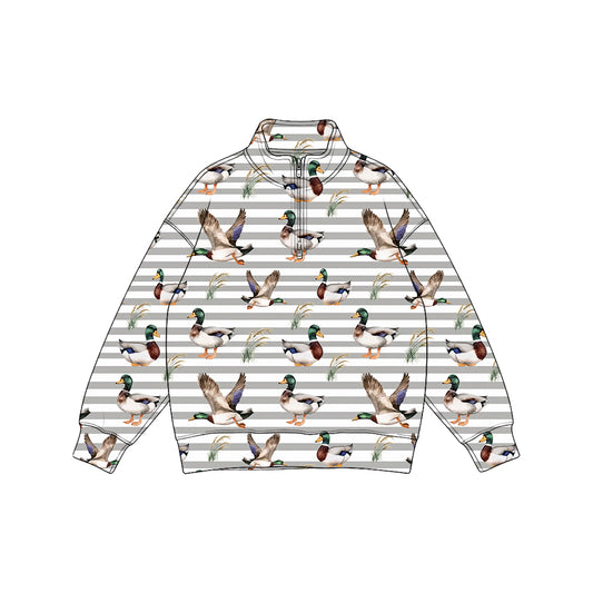 preorder BT1969 Hunting Mallard Duck Striped Zipper Long Sleeve Boys Top