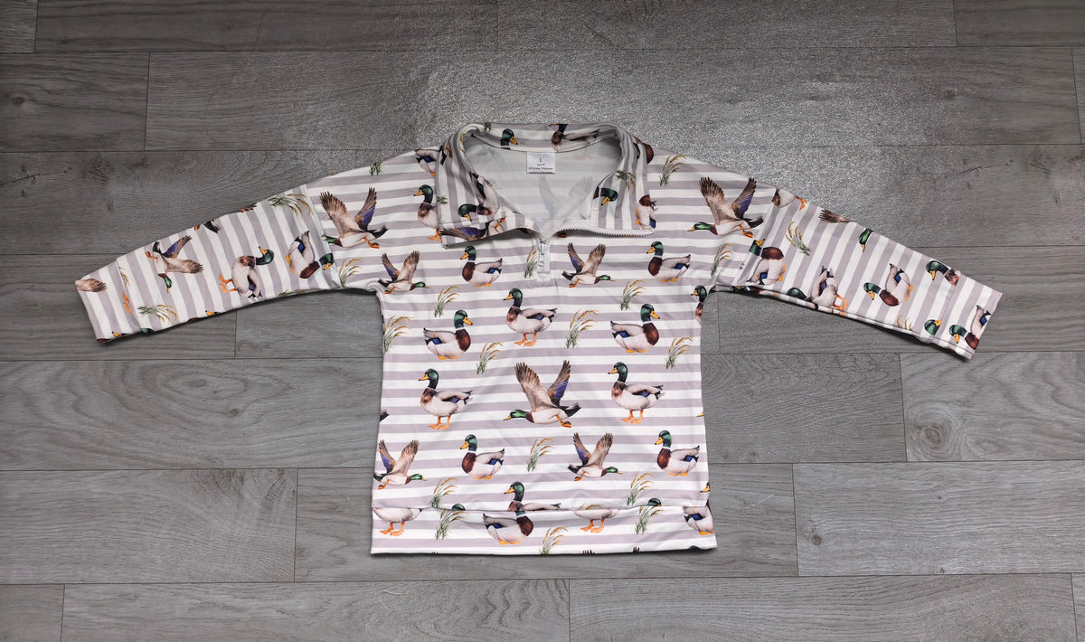 preorder Samples BT1969 Hunting Mallard Duck Striped Zipper Long Sleeve Boys Top