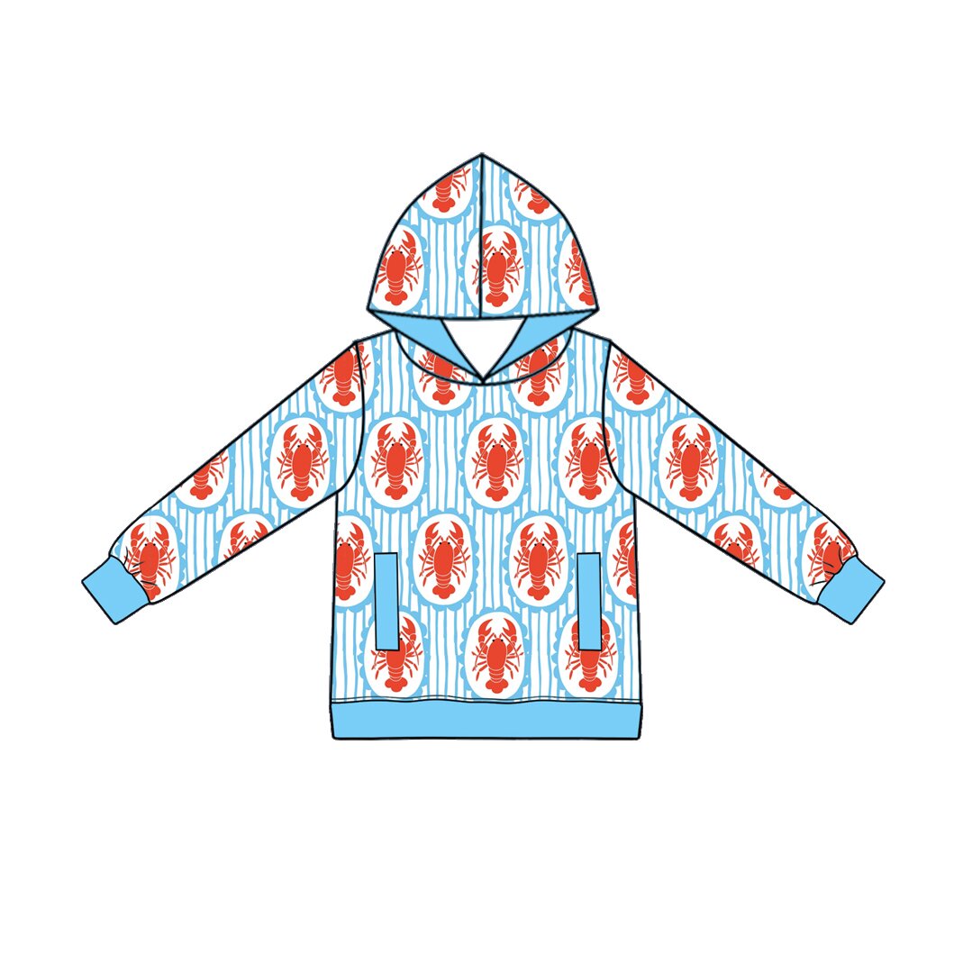 preorder BT1974 Crayfish Blue Striped Hoodie Long Sleeve Boys Top