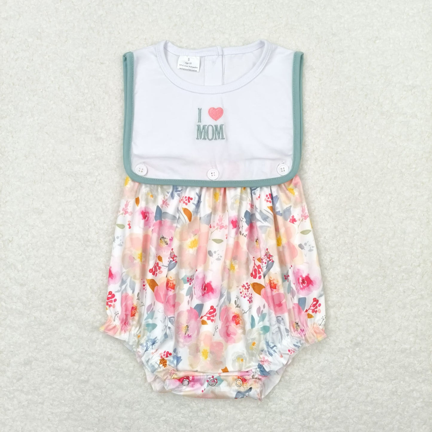 SR0989 embroidery I Love Mom Flowers Sleeveless Girls Romper