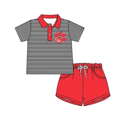 custom style CR black striped short sleeve red shorts boys set