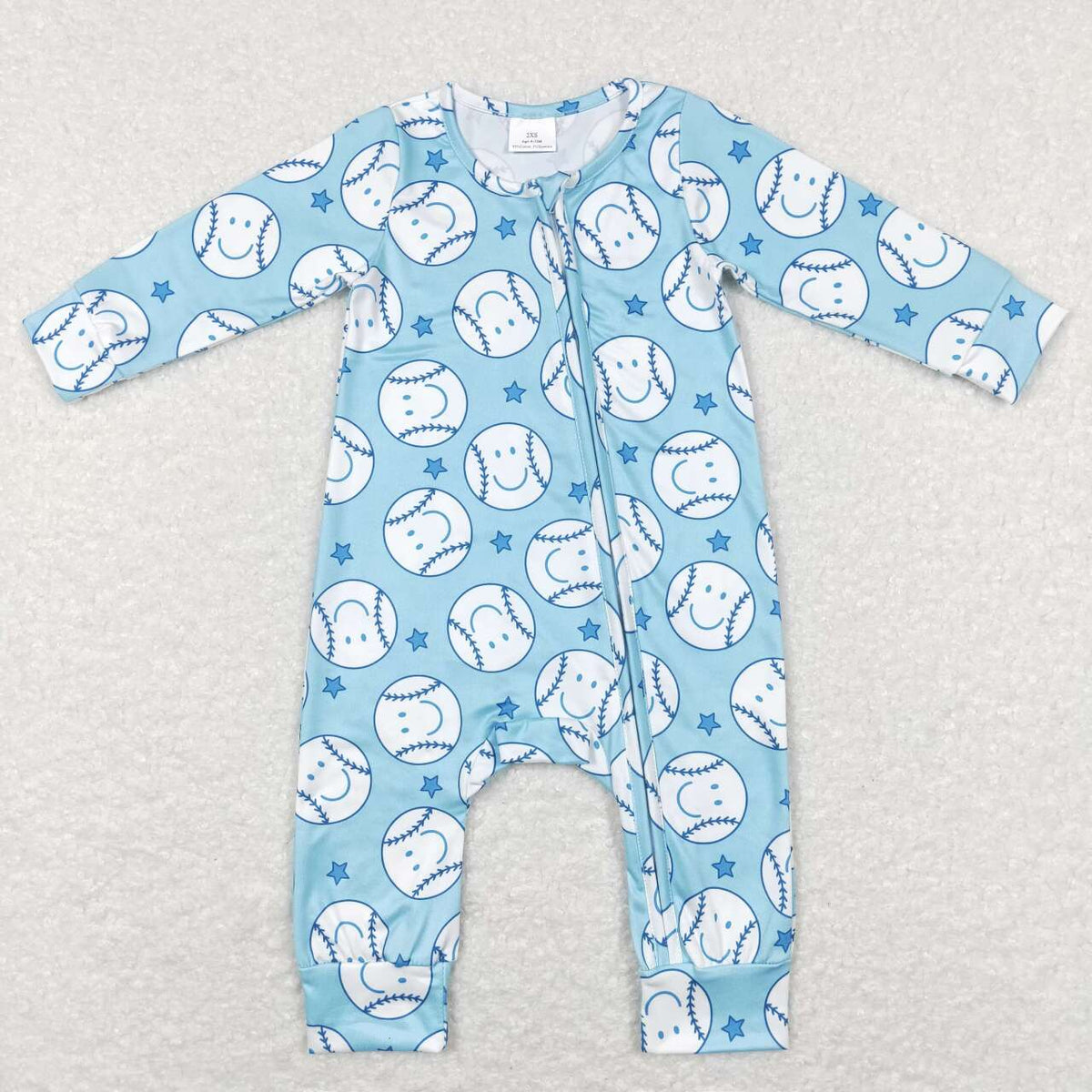 LR0824 Baseball blue long sleeve boys zipper romper