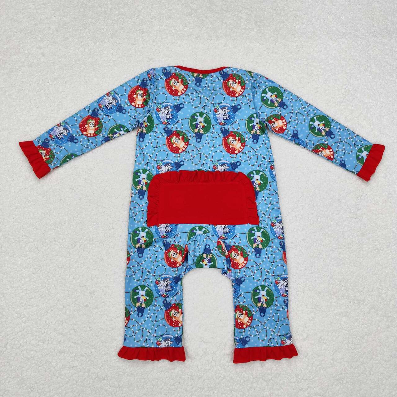 LR1314 Christmas blue dog blue long sleeve girls zipper romper