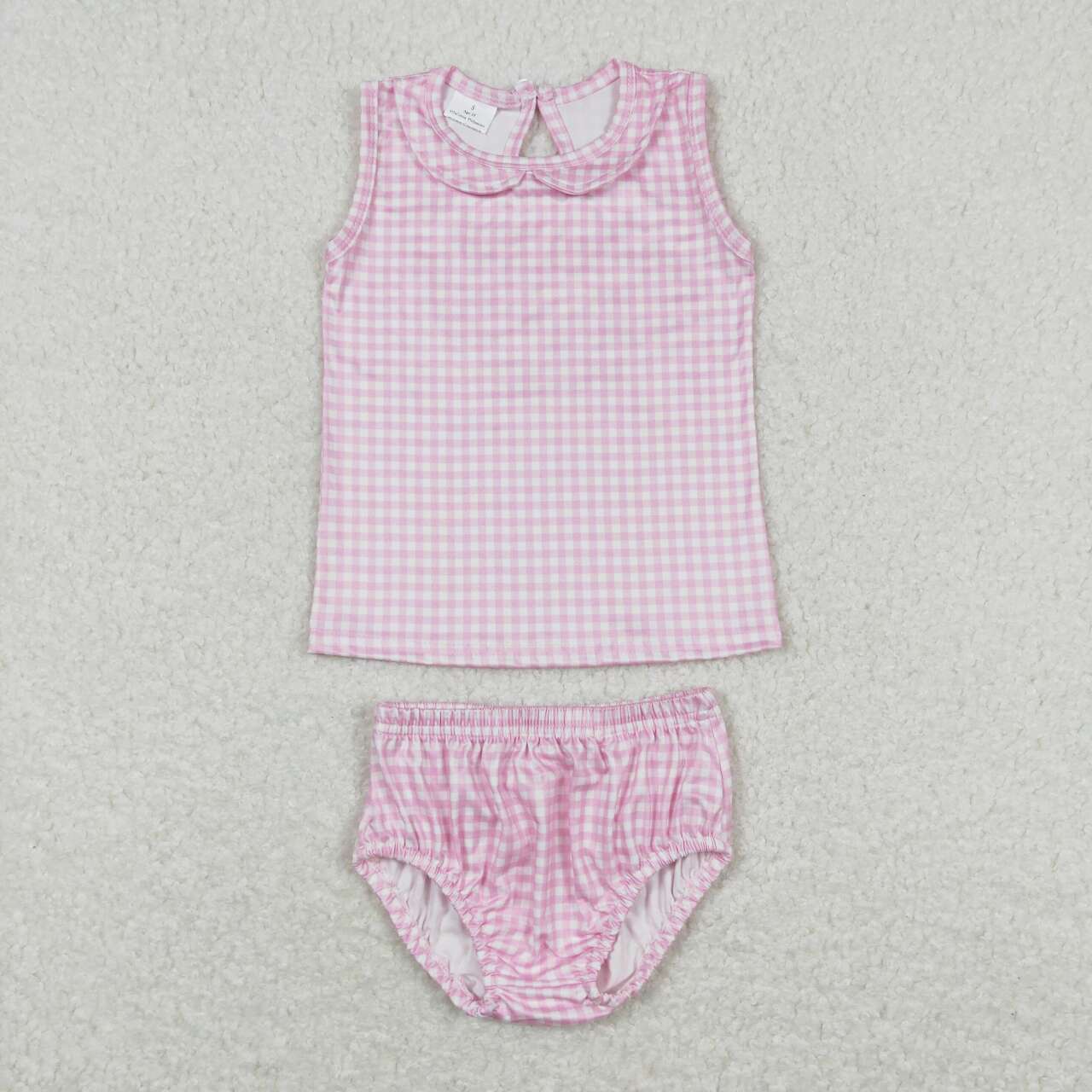 GBO0222 Pink checkered sleeveless bummies set