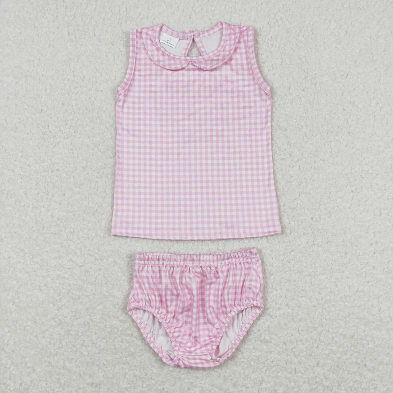 GBO0222 Pink checkered sleeveless bummies set