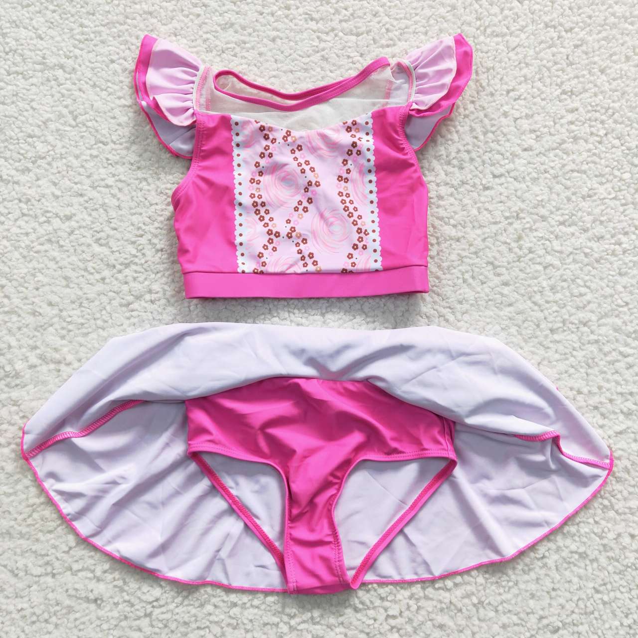 S0146 Princess Flutter Sleeve Pink Cartoon Bathing Suits Swimsuits