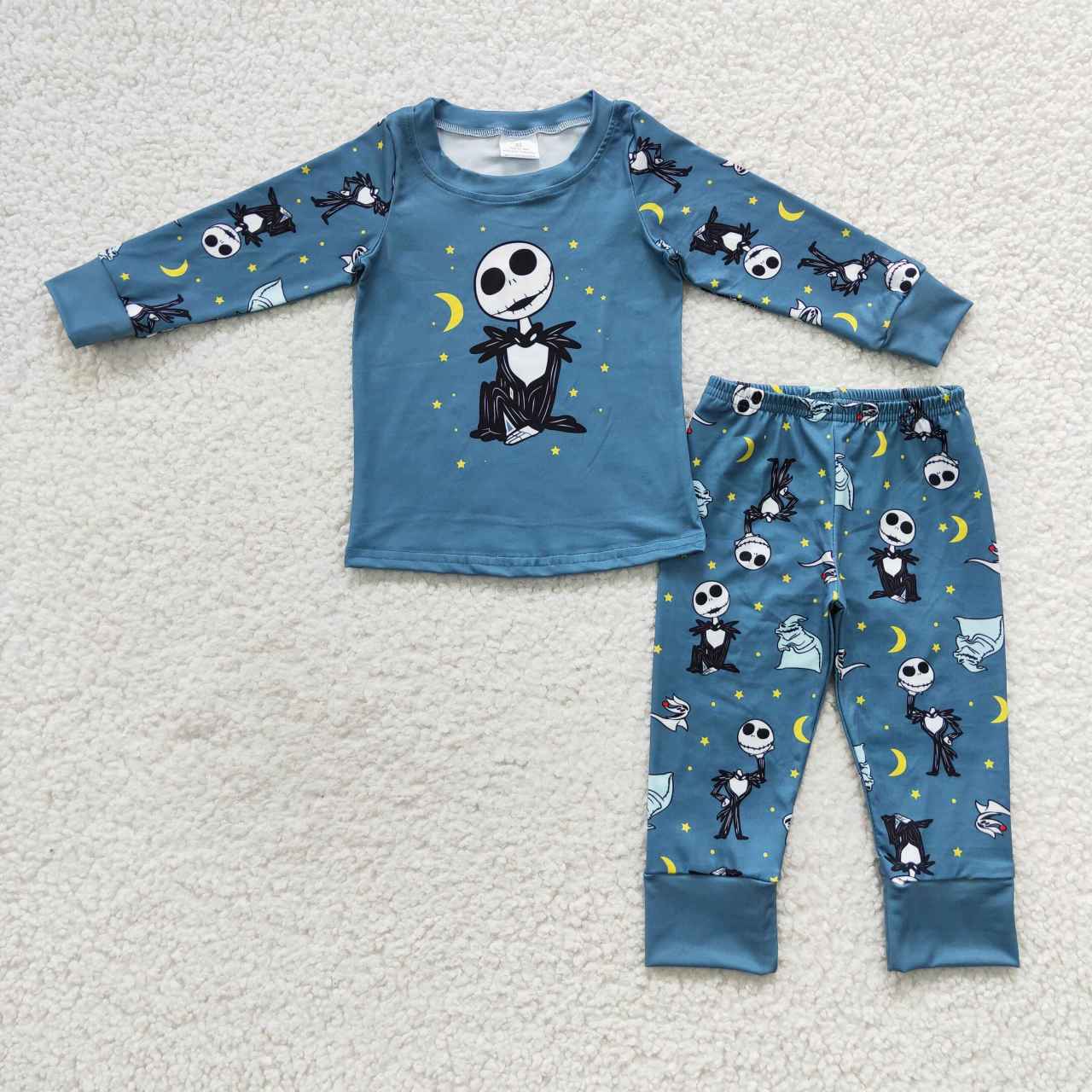 BLP0186 Halloween Moon Skull Green Long Sleeves Boys Pajamas