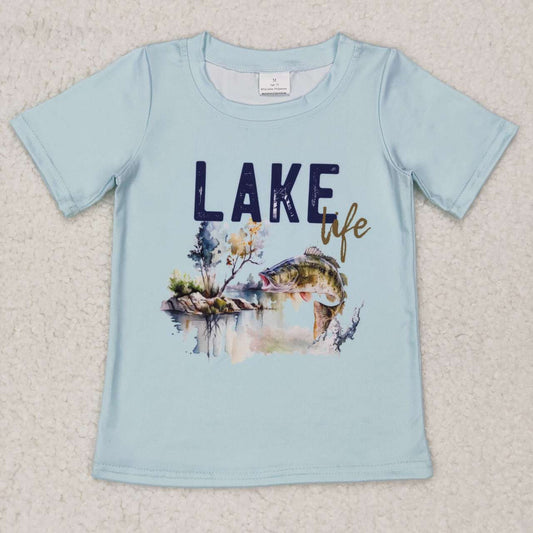 BT0339 Lake fishing blue short sleeve boys top