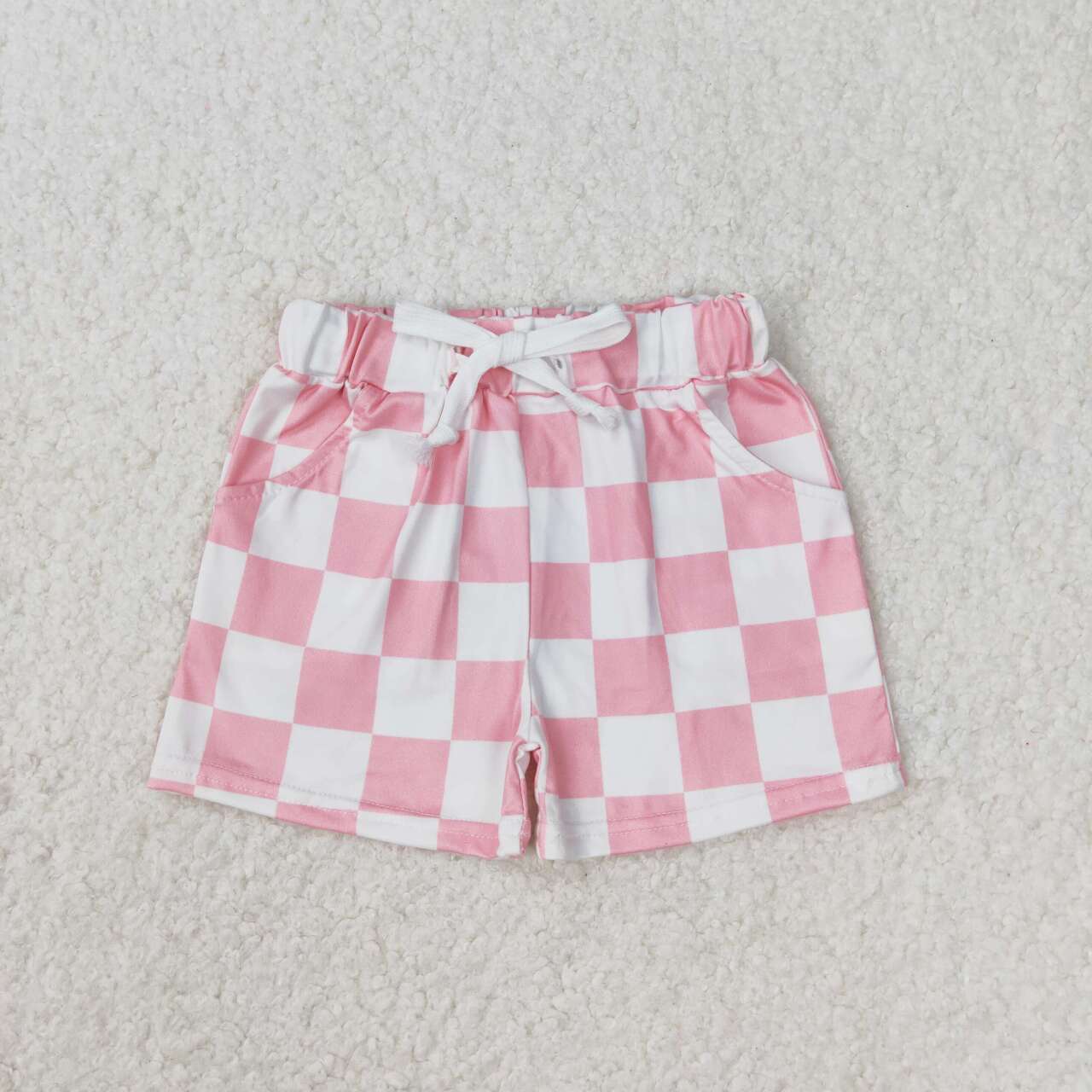 SS0258 pink checkered pockets girls shorts