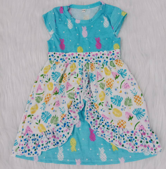 C0-13-1 watermelon pineapple fruit blue girls dress