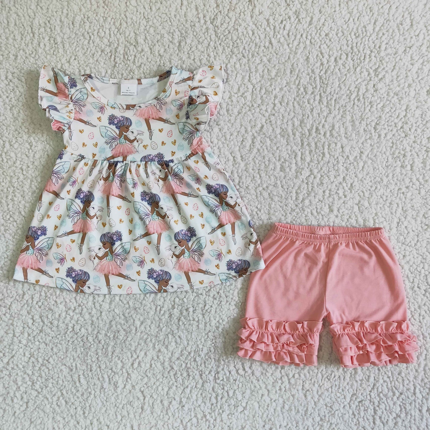 C0-13-3 Dace baby flutter sleeve pink shorts girls set