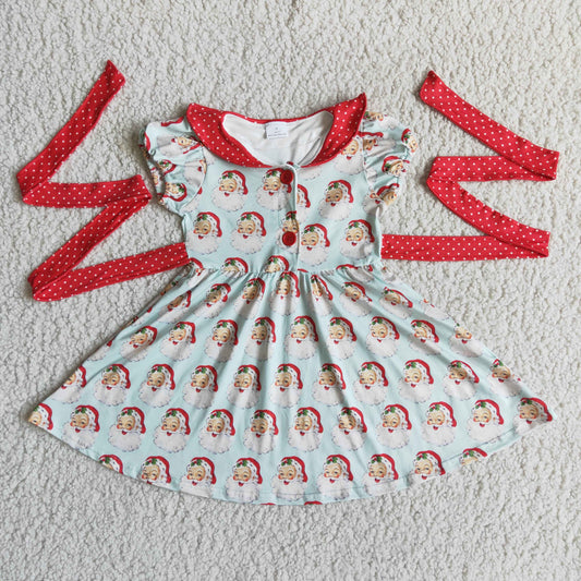 C11-12 Christmas Santa Claus red short sleeve girls dress