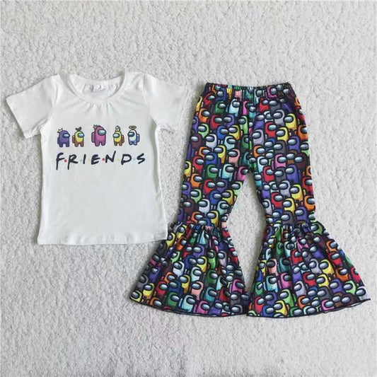 C15-20 Friends cartoon short sleeve pants girls set